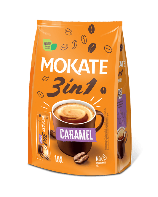 Mokate Coffee Bag Caramel Flavour 3 In 1 Sachet 10 Pack