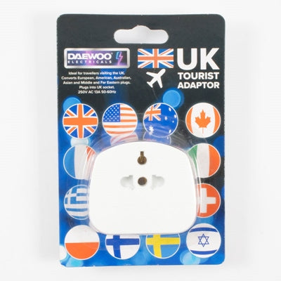 DAEWOO UK TOURIST TRAVEL ADAPTOR EUROPE 2 PIN TO UK 3 PIN
