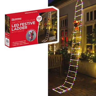 Christmas Workshop 10 FT Christmas Ladder Lights with Santa Claus