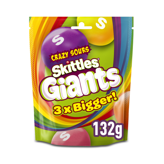 Skittles Giants Vegan Chewy Sour Sweets Fruit Flavoured Pouch Bag 132g