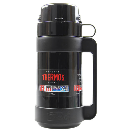 Bouteille isotherme de voyage Thermos Mondial en verre, 500 ml, noir, pour boissons chaudes et froides