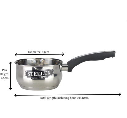 STEELEX Stainless Steel Induction Milk Pan - 14cm with Pouring Lip Spout - Deep Saucepan