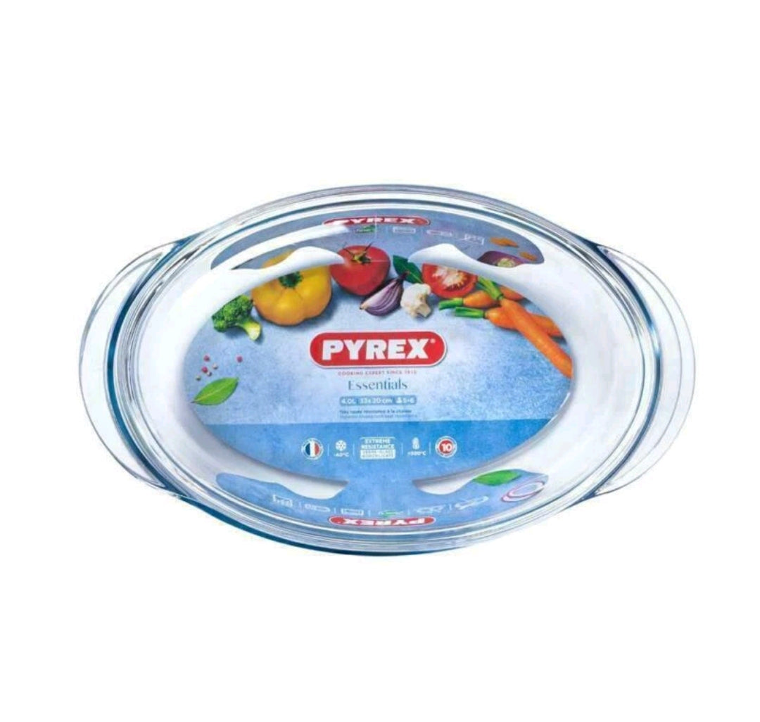 Pyrex Essentials Glass Oval Casserole Dish with Lid 4.0L - Transparent