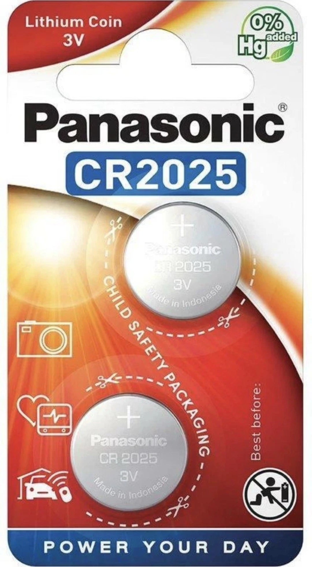Panasonic CR2025 3V Lithium Battery  Pk of 2