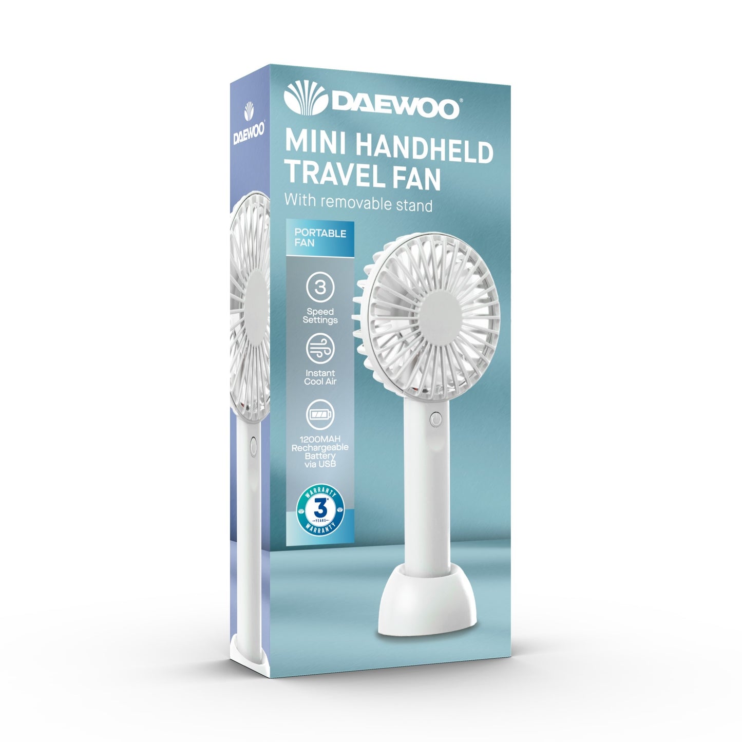 Daewoo  - MINI HANDHELD USB RECHARGEABLE FAN WITH STAND