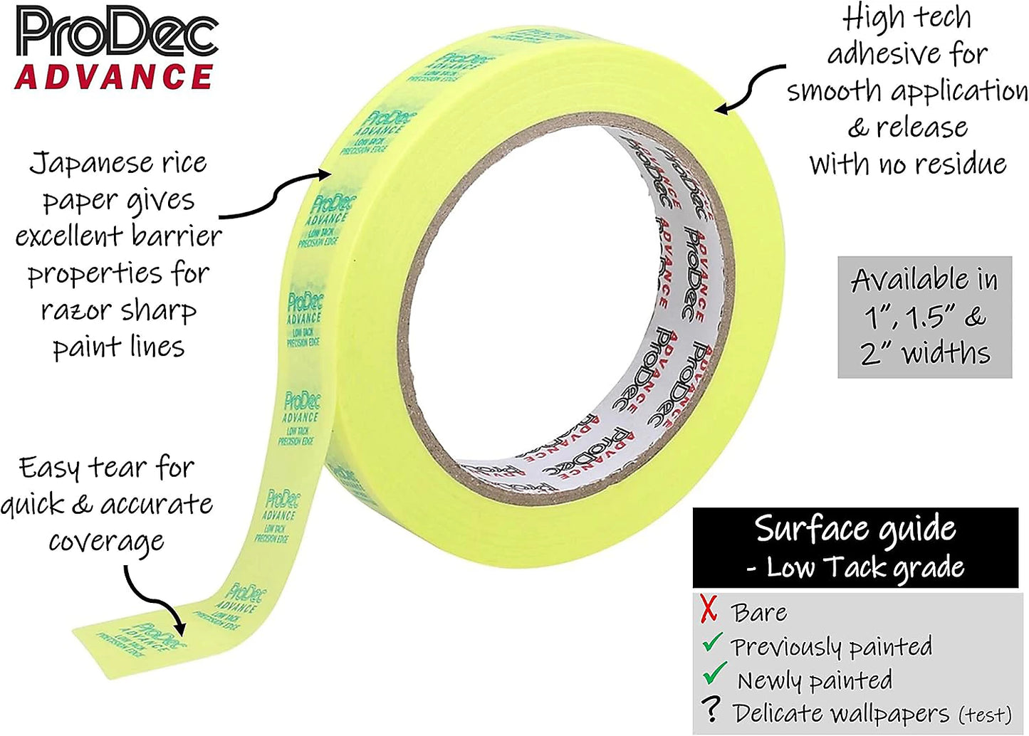 ProDec - Ruban de masquage de précision Advance - 24 mm x 50 m Faible adhérence
