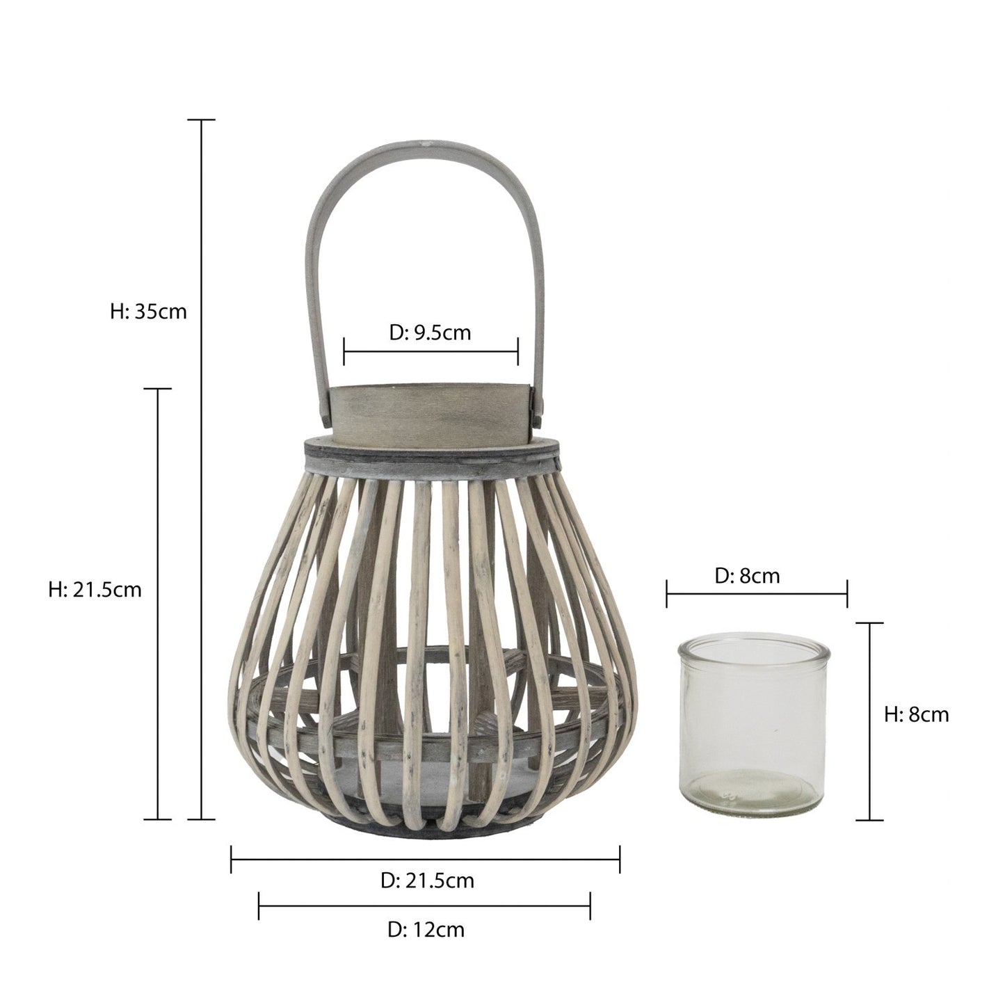 Lanterne Jvl en bois de saule en forme d'ampoule avec anse en bois - Gris délavé