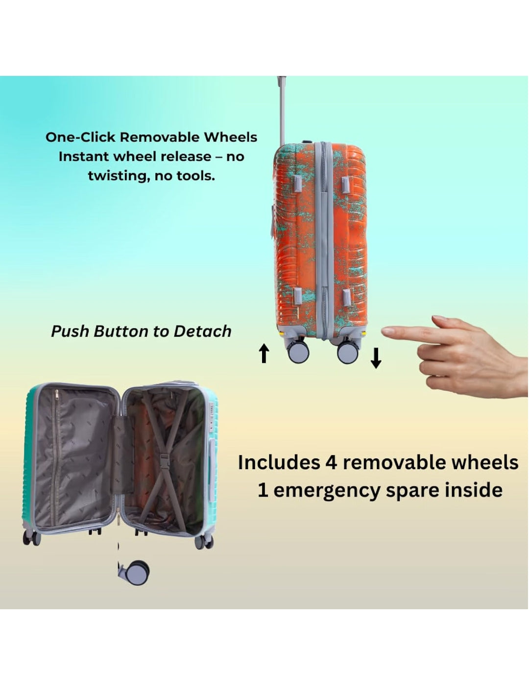 CBA Cabin Luggage – 56cm Lightweight Suitcase (50cm Without Wheels, Airline Compliant) Blue & Orange