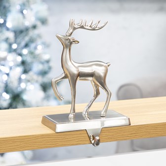 The Christmas Workshop Reindeer Stocking Hanging Metal Hook - Silver