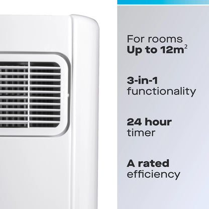 Climatiseur portable 3-en-1 Daewoo pour chambre ou bureau, unité AC 5000 BTU avec déshumidificateur et ventilateur, télécommande - Blanc