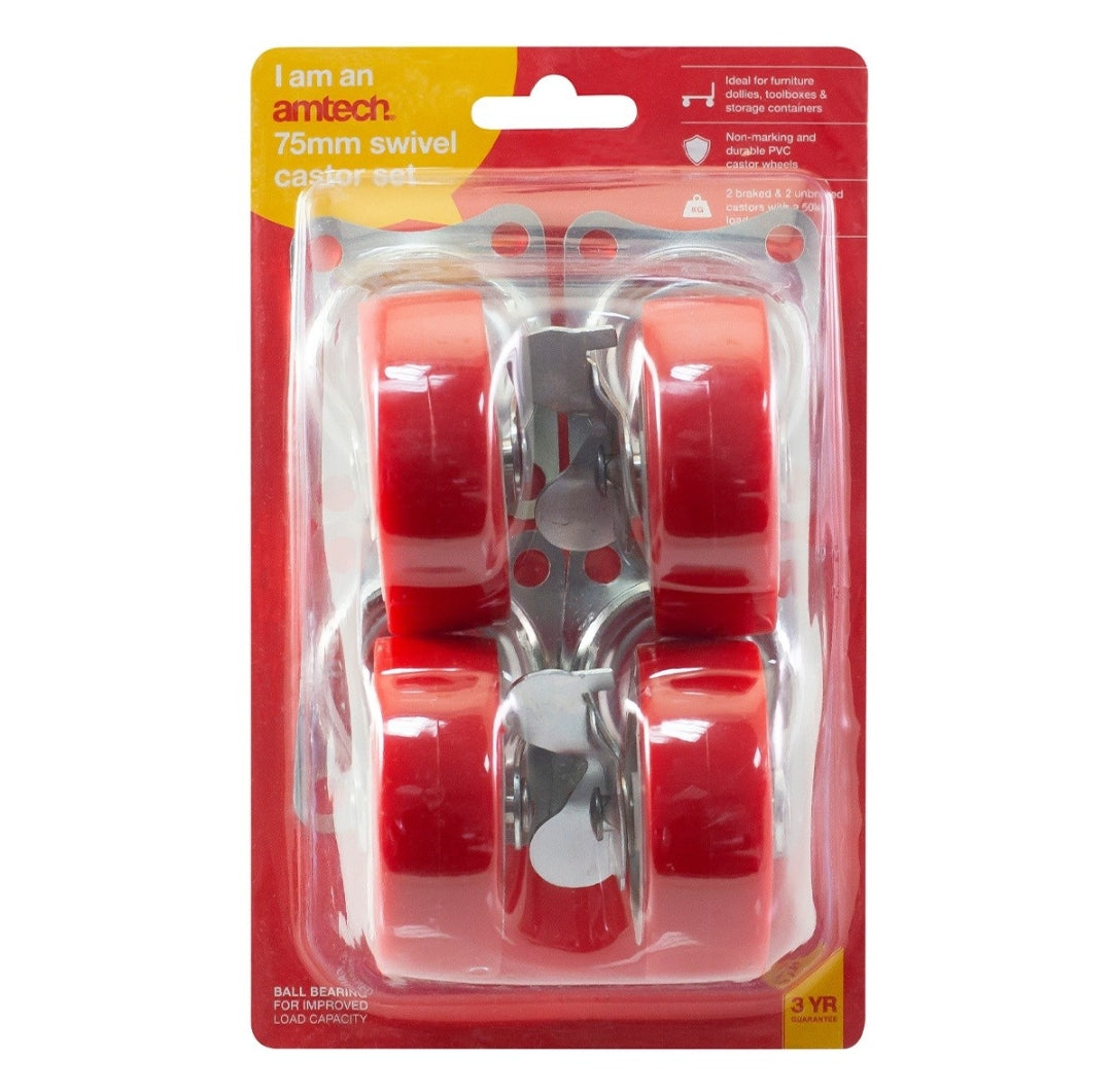Amtech 4 Piece swivel castor set (200kg load)