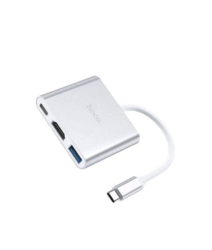 High-Speed Hoco HB14 USB-C to USB 3.0 + HDMI + PD Adapter - Silver