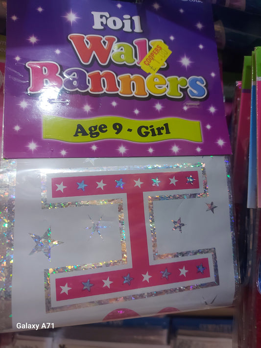 Foil wall banner Girl Age 9