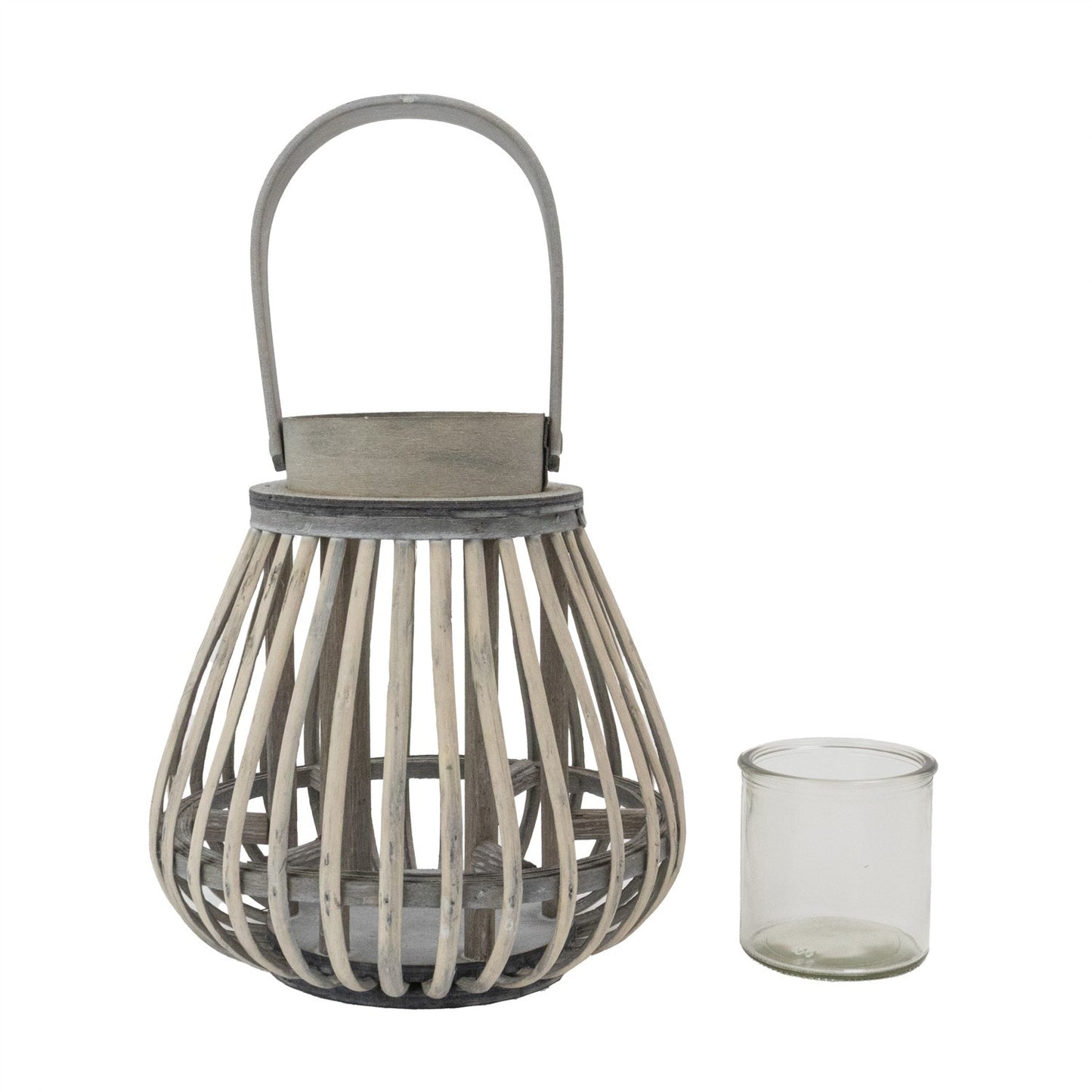 Lanterne Jvl en bois de saule en forme d'ampoule avec anse en bois - Gris délavé