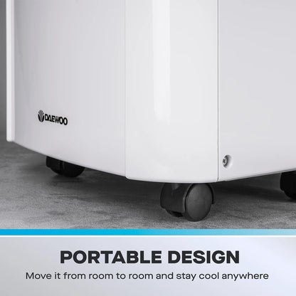 Climatiseur portable 3-en-1 Daewoo pour chambre ou bureau, unité AC 5000 BTU avec déshumidificateur et ventilateur, télécommande - Blanc