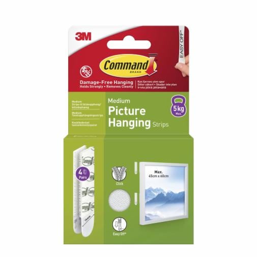 Command™ Picture Hanging Strips 17204WHI-4-UKN, White, Medium, 4 Pairs (8 Strips)
