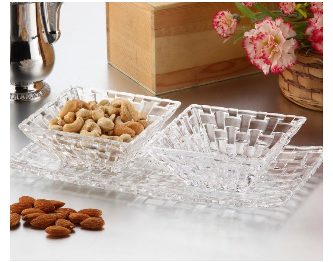 Cristal Collection CAPRI 3pc Entertaining Set 1pc RECTANGULAR PLATTER + 2pc SQUARE BOWL