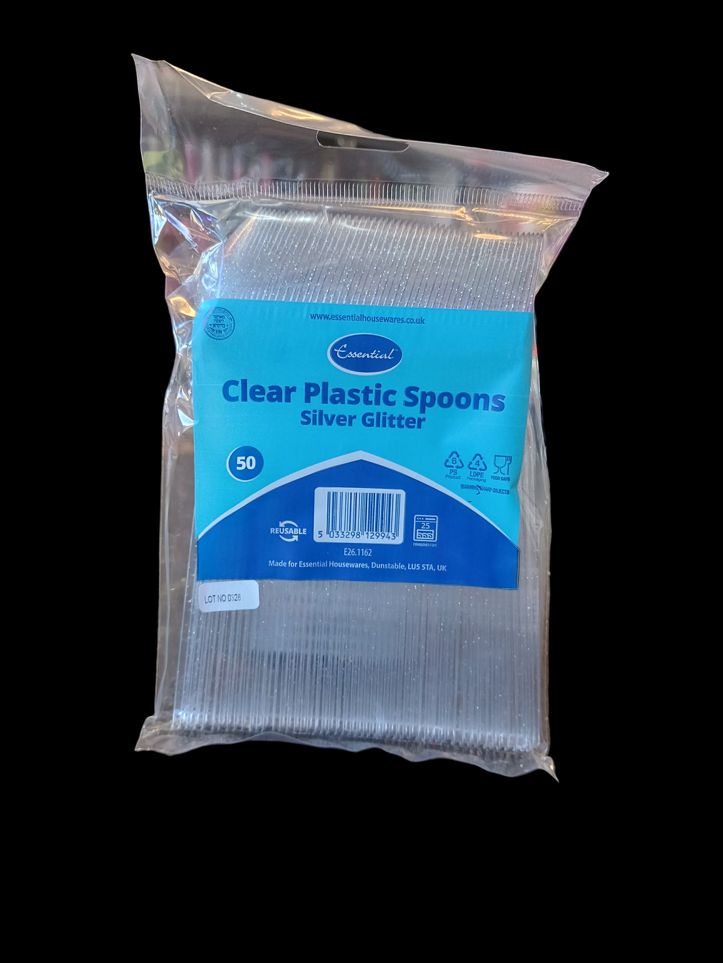 Essential Clear Plastic Silver Glitter 50 Spoons