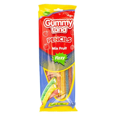 GUMMY LAND MIX FRUIT FLAVOUR FIZZY PENCILS 150G