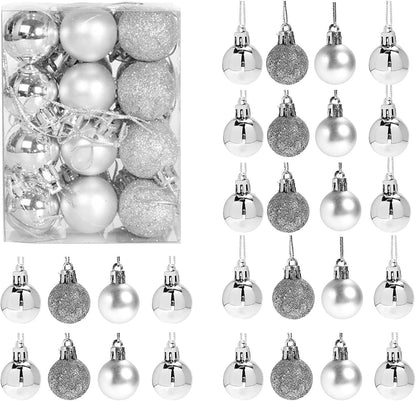 30mm/12Pcs Christmas Baubles Shatterproof Silver,Tree Decorations