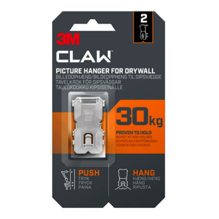 3M CLAW Drywall Picture Hanger 30kg 2pk 3PH30-2UKN