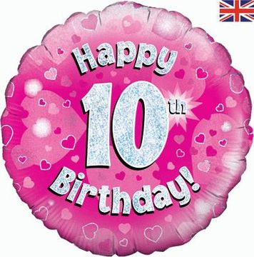 Oaktree 18inch Happy 10th Birthday Pink Holographic Helium Balloon