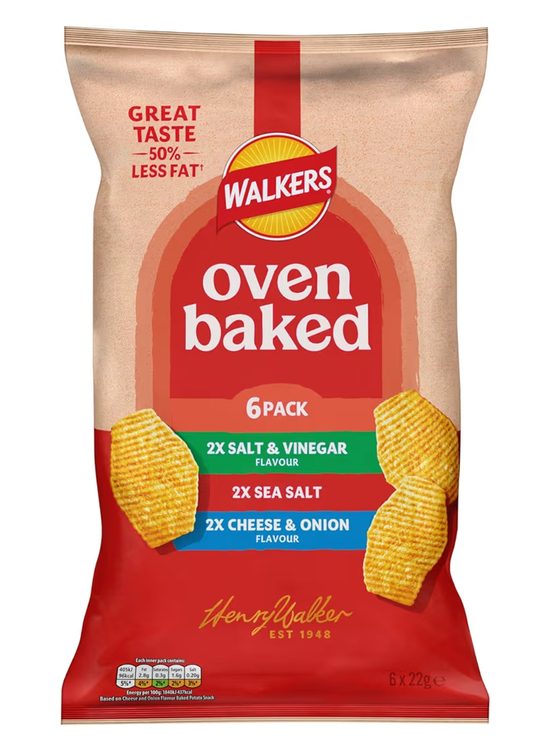 Walkers Oven Baked Variety Pack Crisps 6 x 22g