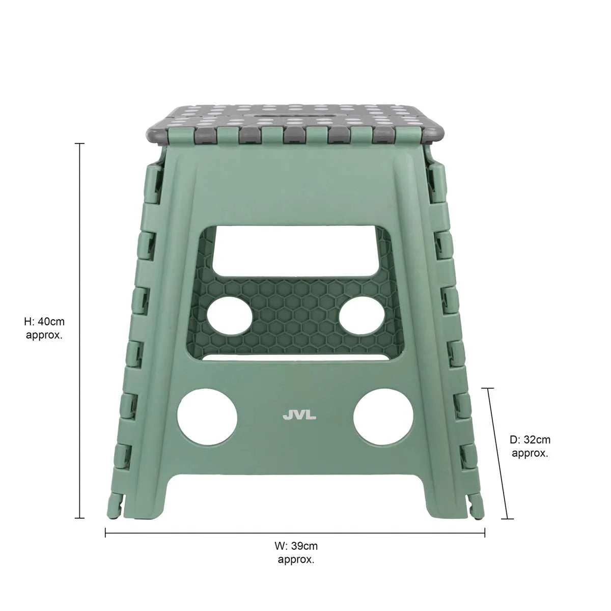JVL Large Folding Step Stool - Heavy-Duty, Kitchen, Bathroom, Multi-Purpose - Green