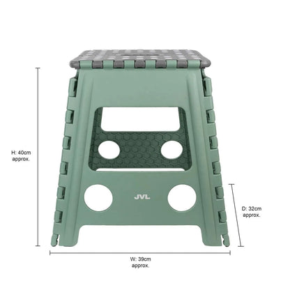 JVL Large Folding Step Stool - Heavy-Duty, Kitchen, Bathroom, Multi-Purpose - Green