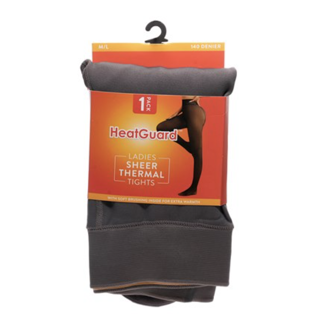 S/M Heat Guard Ladies Sheer Thermal Tights - Grey Sizes
