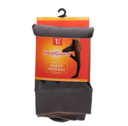 S/M Heat Guard Ladies Sheer Thermal Tights - Grey Sizes