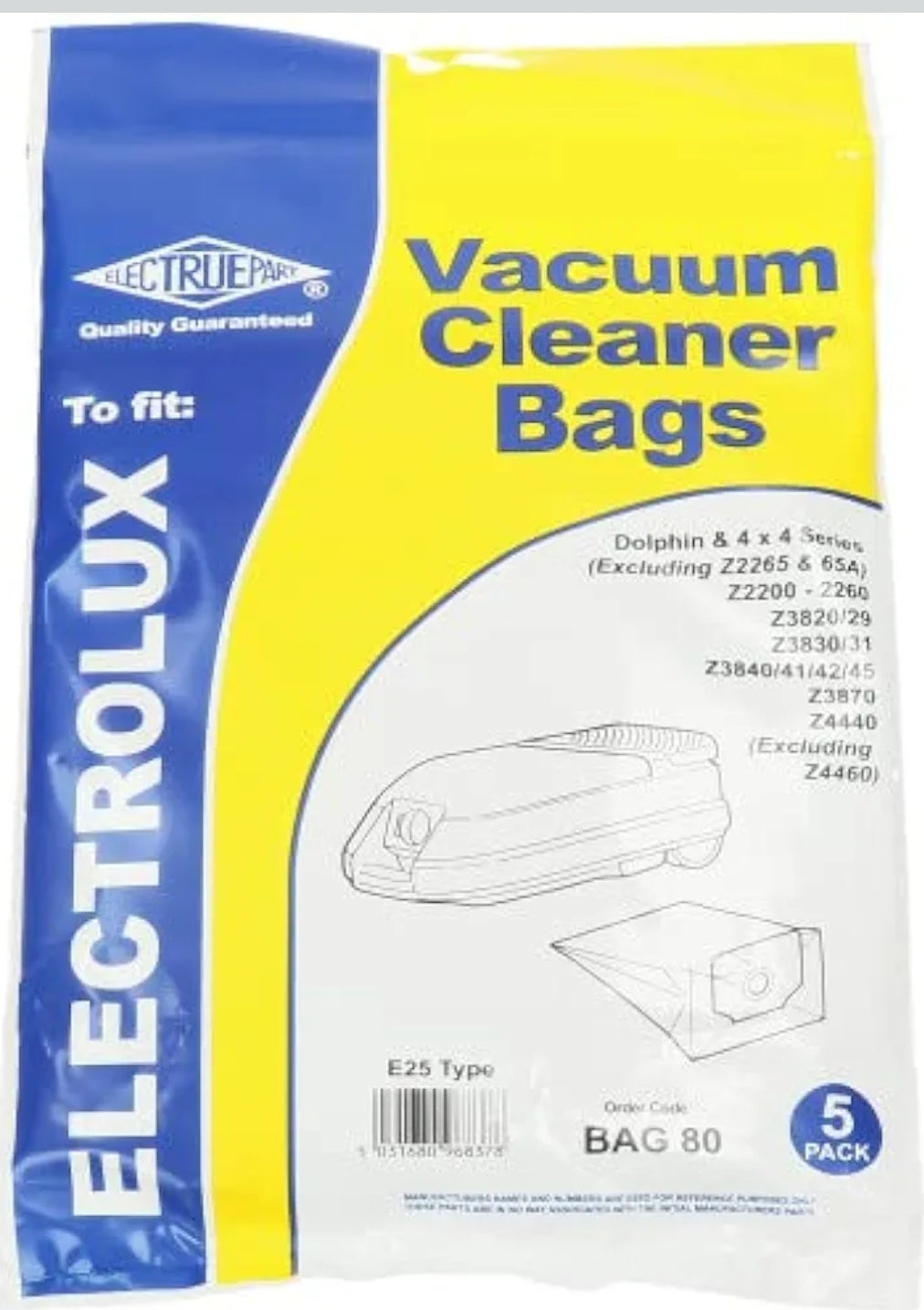 Sacs pour aspirateur Electruepart (5 unités) compatibles avec les séries Electrolux Dolphin et 4x4 (sac 80)