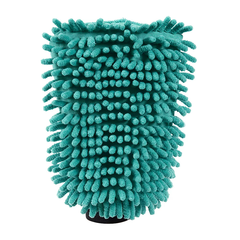 Gant de lavage JVL Car Care avec manchette élastiquée, chenille et microfibre, sarcelle/gris