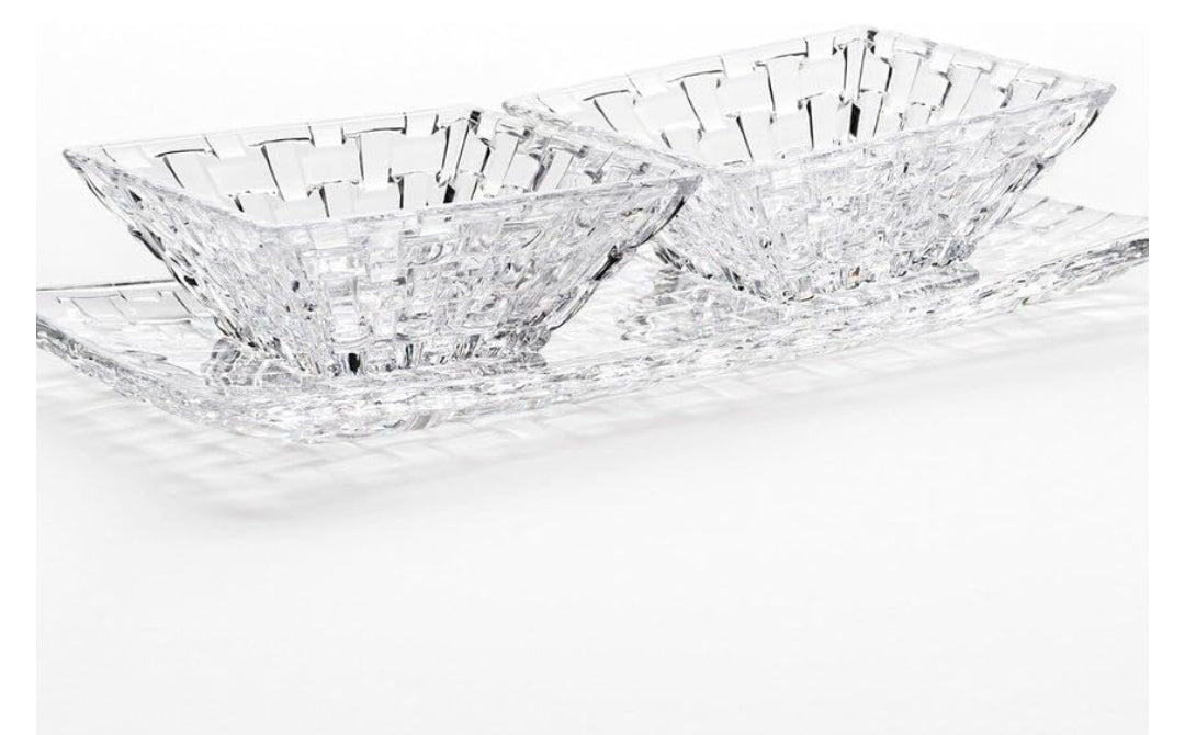 Cristal Collection CAPRI 3pc Entertaining Set 1pc RECTANGULAR PLATTER + 2pc SQUARE BOWL