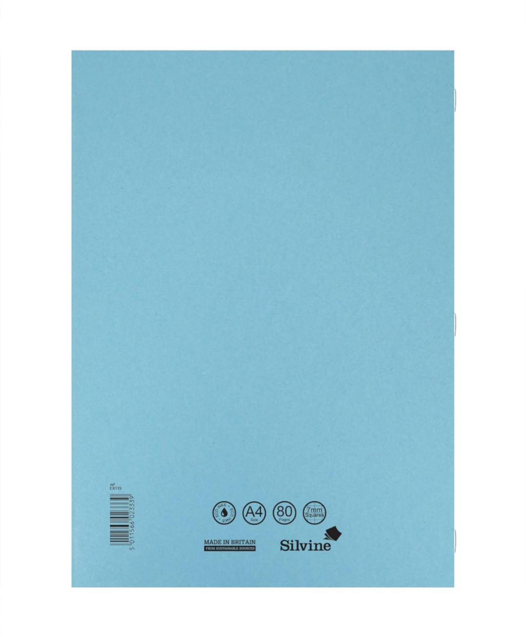 Cahier d'exercices Silvine A4 - Bleu. Quadrillé 7 mm, 80 pages