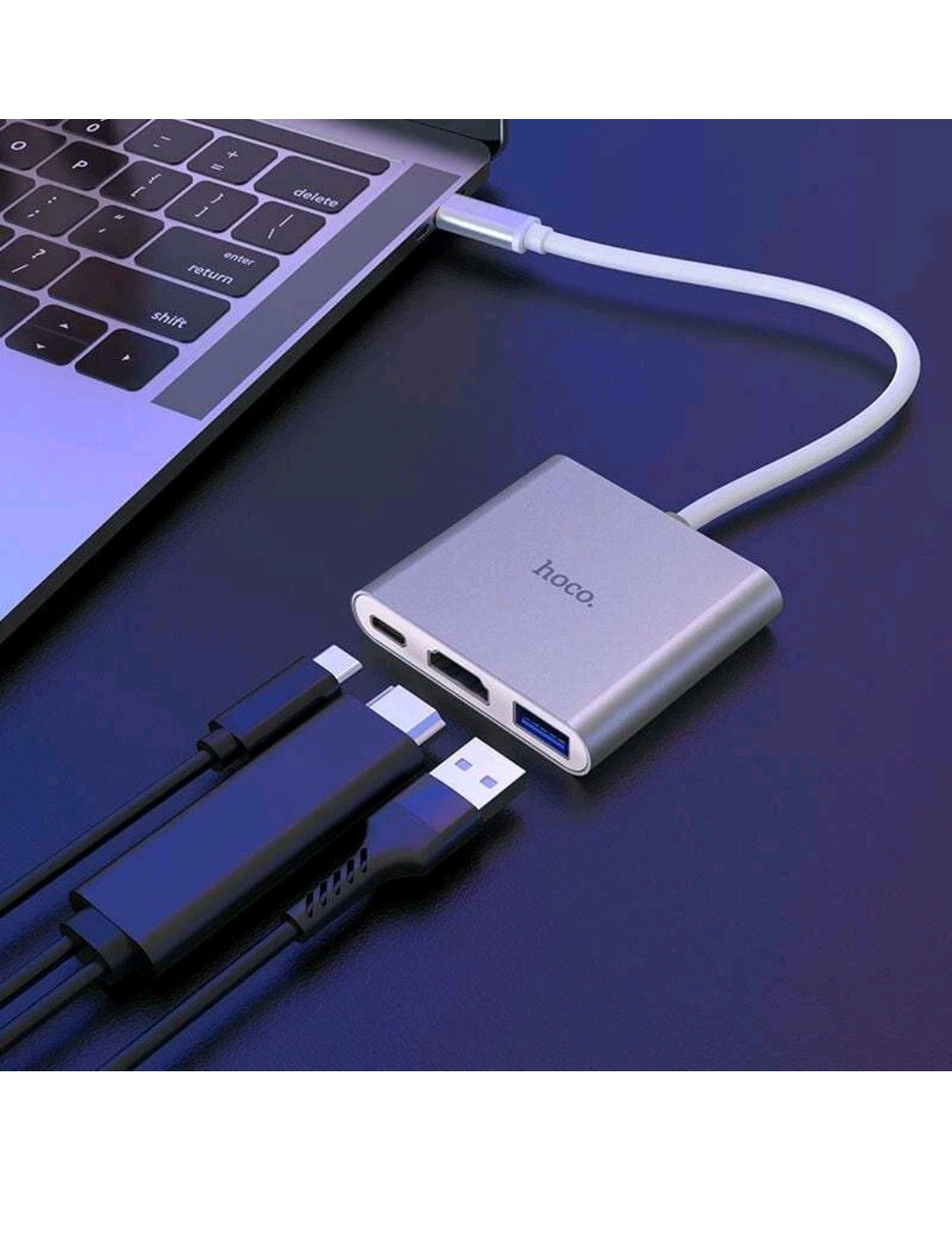 High-Speed Hoco HB14 USB-C to USB 3.0 + HDMI + PD Adapter - Silver