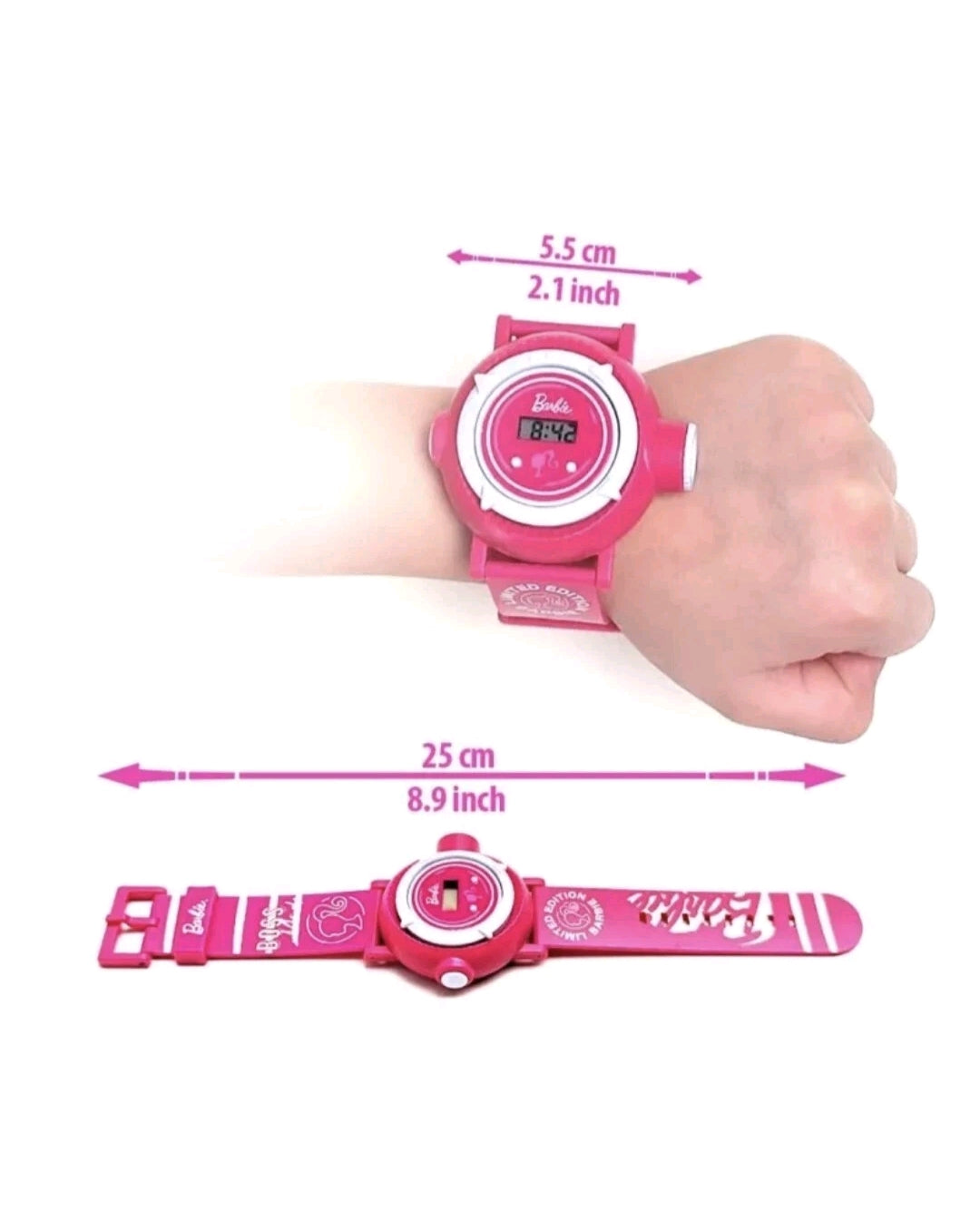 Montre à Projection Barbie pour Enfants avec 10 Images - Rose - Licence Officielle