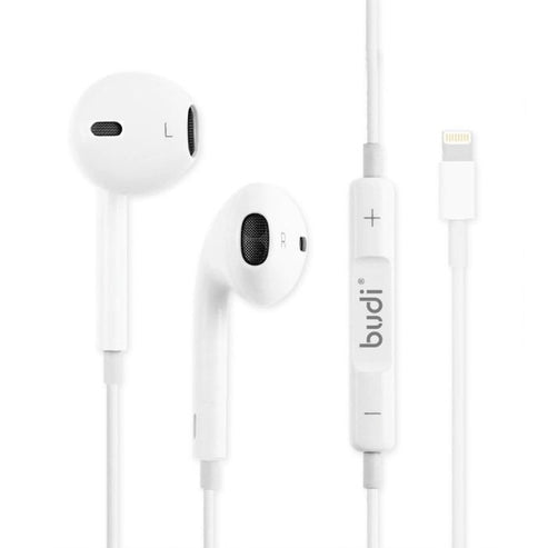 Budi Earphones For iPhone 5 to 14 True Sound 1.2M Cable 8Pin - White