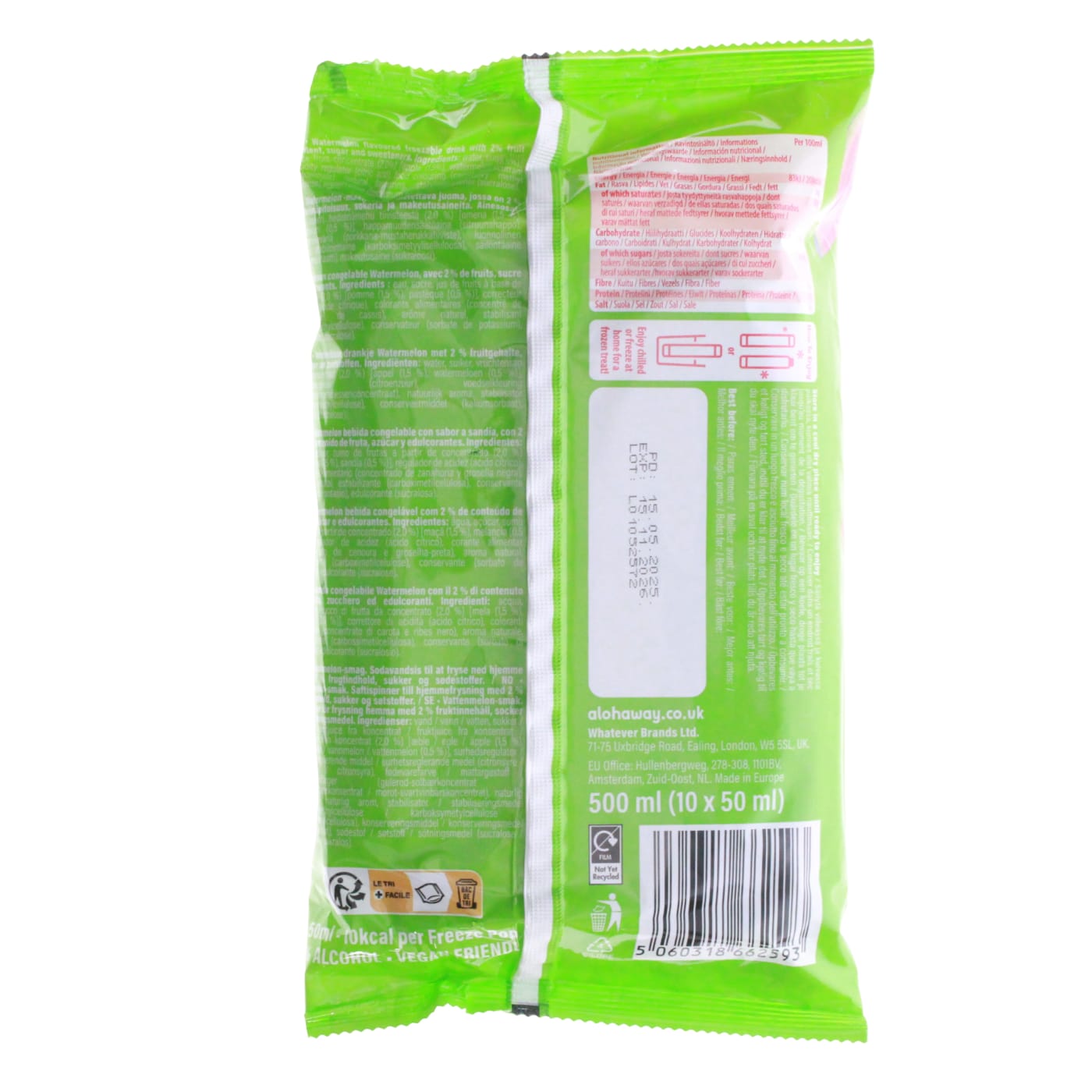 Aloha 10x50ml Mocktail Freeze Pops Watermelon