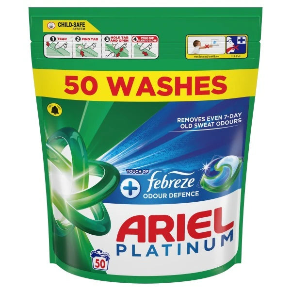 Ariel Platinum Febreze Odour Defense Washing Pods, 50 Washes