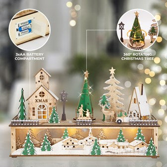 The Christmas Workshop LED Musical Wooden Christmas Village Scene Decoration