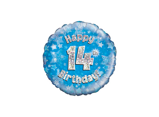 Oaktree 18 Inch Foil Balloon - Happy 14th Birthday Blue Holographic