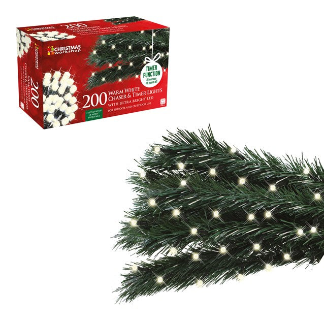 Christmas Workshop 200 LED Chaser Plug In Timer Lights - Warm White