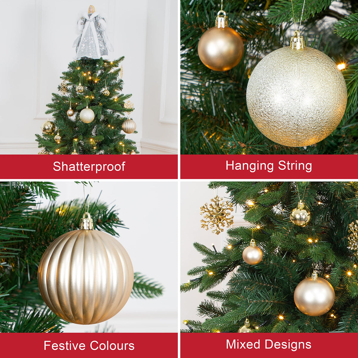 NOËL 50 BOULES INCASSABLES OR TAILLES ASSORTIES