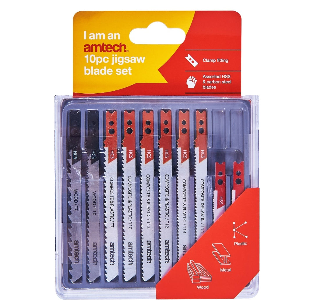 Amtech 10 Piece mixed jigsaw blades with clamp fitting