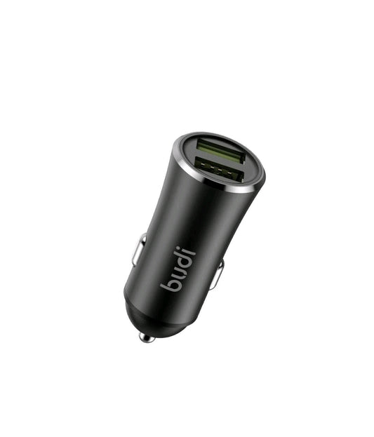 Budi Car Charger 2USB Ports 12Watt/2.4Amp For Tablets Mobiles Phone - Black
