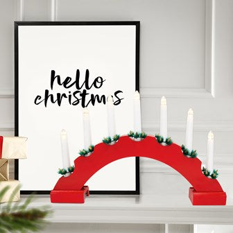 Christmas Workshop Candle Bridge Battery Operated Red Arched Wooden 7 LED Candles Warm White  Battery Operated