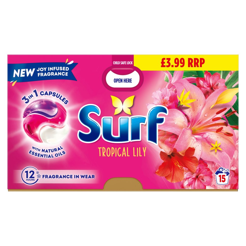 Lessive en capsules 3 en 1 Surf Lys Tropical 15 lavages