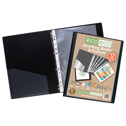 Eco A4 65% Recycled 4-O Rings Presentation Ring Binder with 12 Multi Punched Pockets