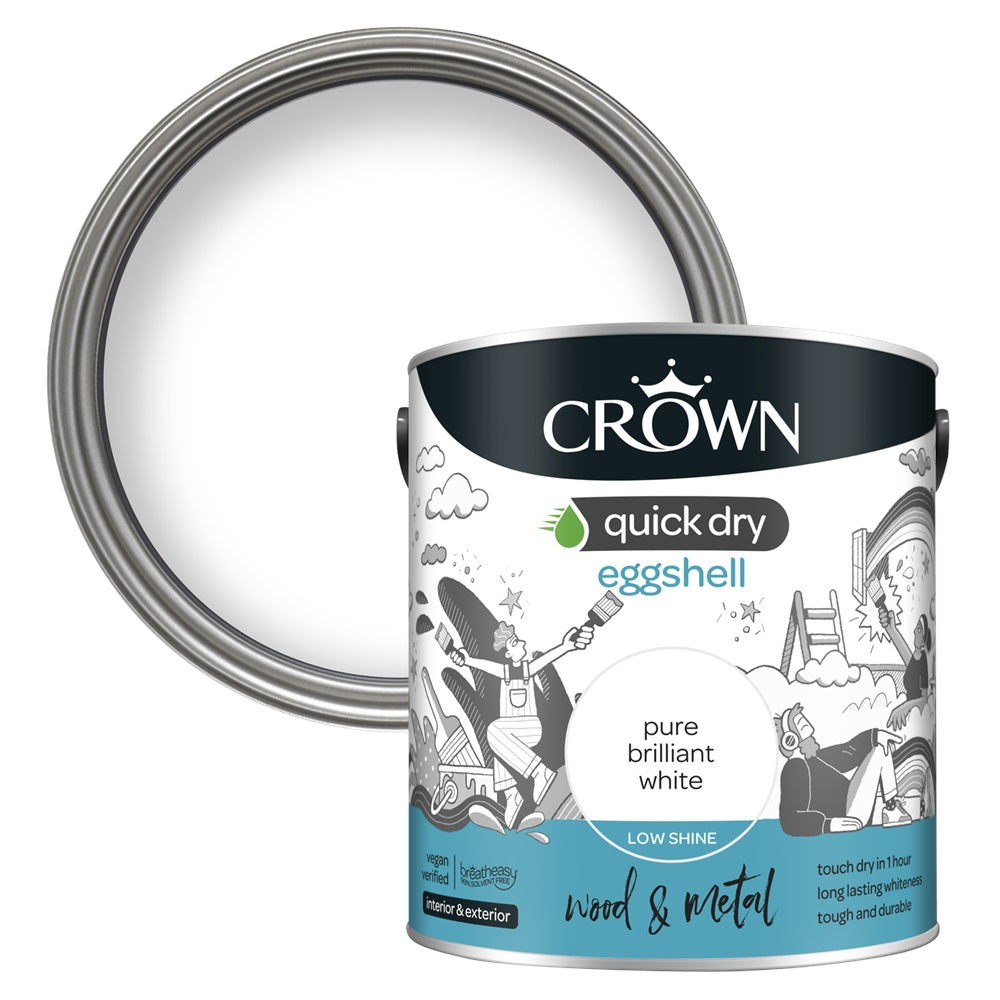 Crown Quick Dry Eggshell Paint - Brilliant White (2.5L)